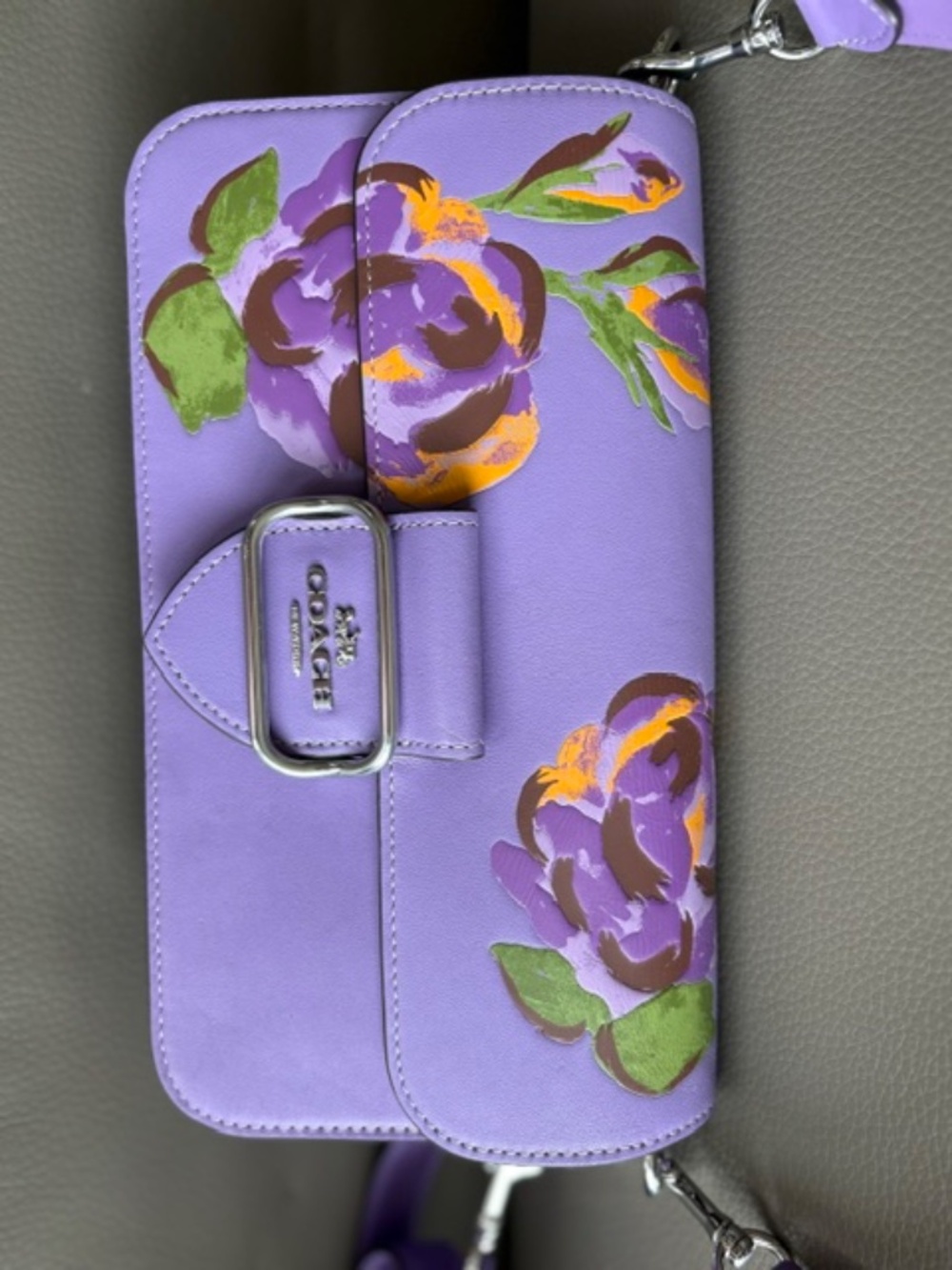 COACH Morgan Iris Multi Shoulder Bag with Rose Print lavender NWT - Picture 4 of 16